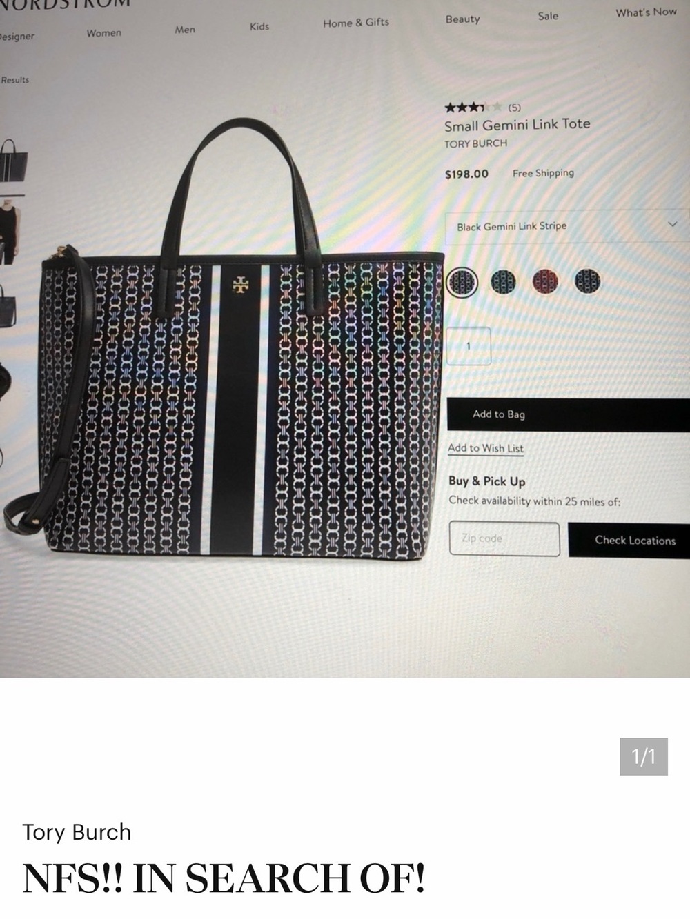 Tory Burch Black Gemini Link Tote with Center Stripe